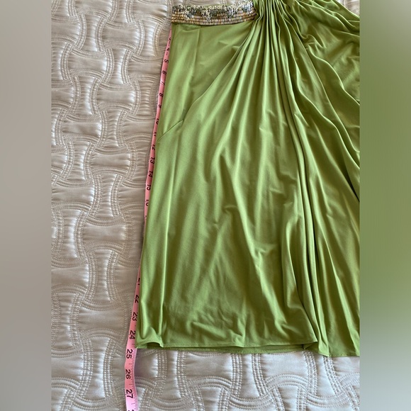 BCBG MaxAzria mini dress one shoulder, olive sz4 gold/silver embellishedLike new - Picture 5 of 12